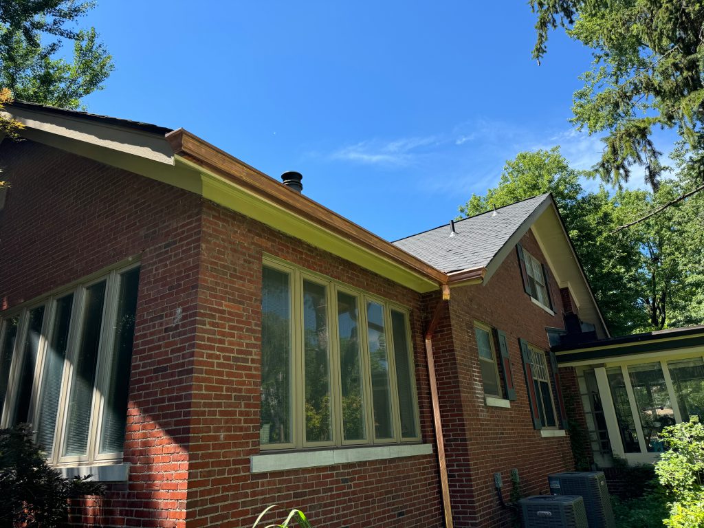 Custom Copper Gutter Installation with custom mitered end caps. Signal Hill, Illinois loves copper gutters
